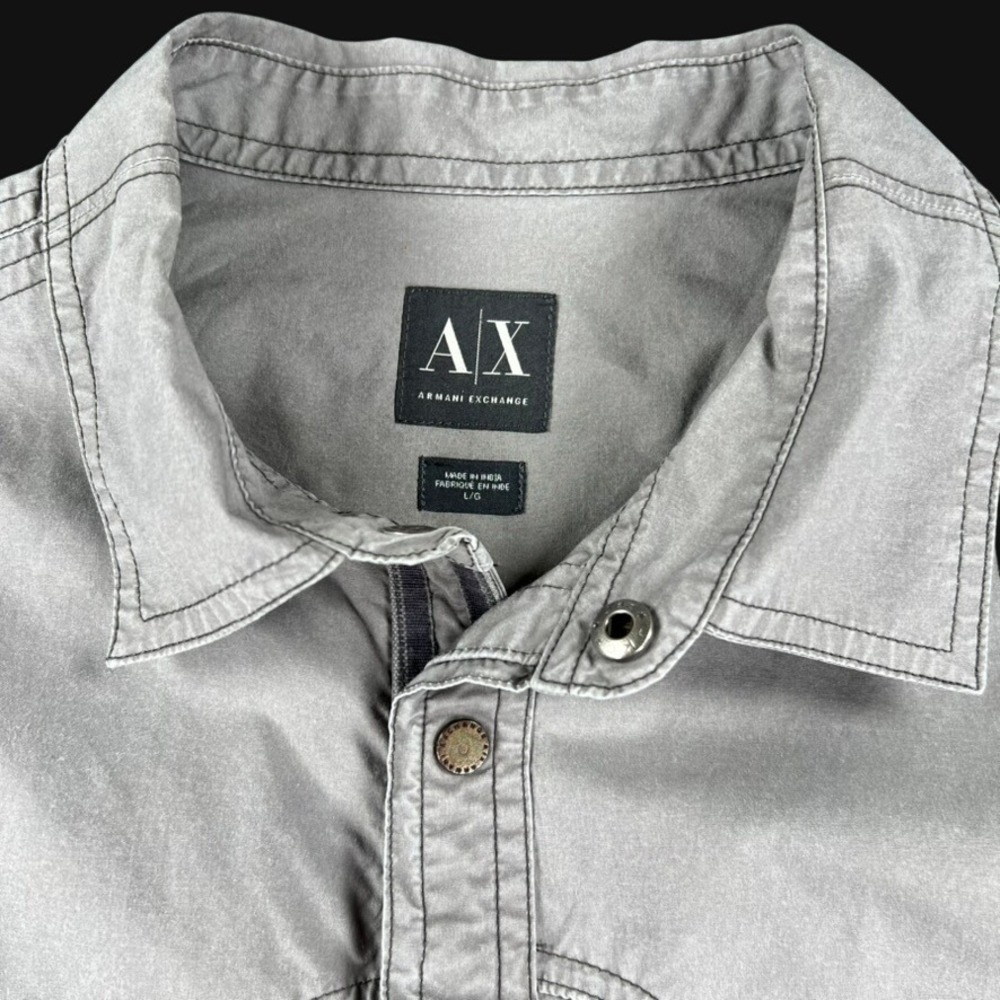 Armani Exchange AX Mens Large Gray Snap Front Utility Shirt Shacket Long Sleeve